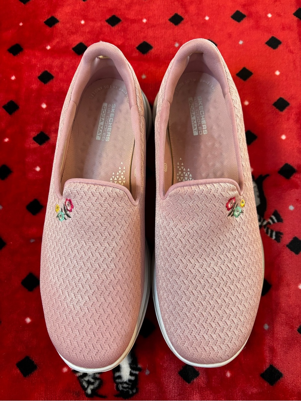 Skechers Pink Knit Slip-On Sneakers with Embroidered Flowers